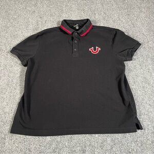 True Religion Polo Shirt Mens Medium Black Red Short Sleeve Classic Preppy